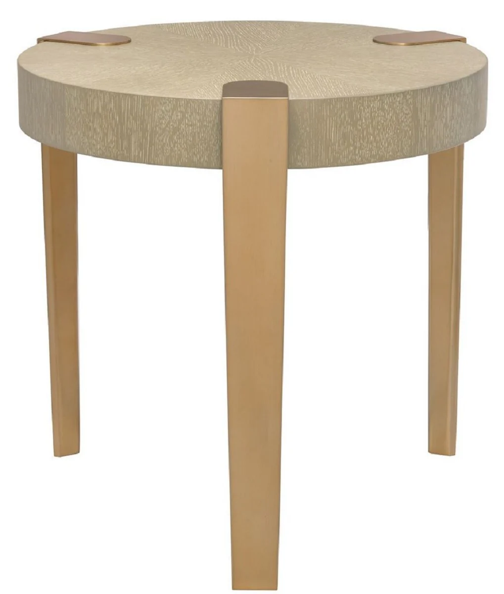 Luxury side table light brown / brass Ø 57 x H. 55.5 cm - Round wooden table with metal legs - Living room furniture