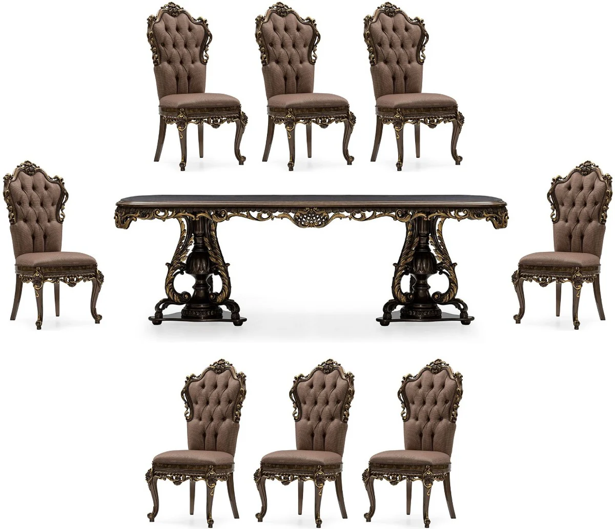 Baroque dining room chair with armrest beige / white / silver - designer chair - luxury quality