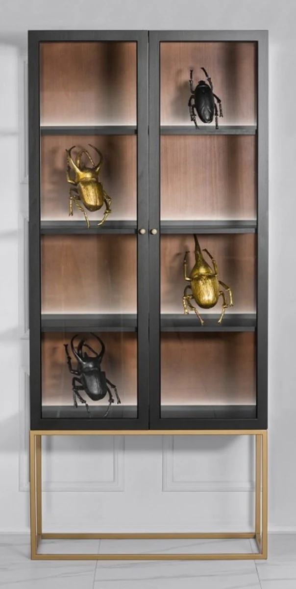 Luxury glass display cabinet black / brass gold 200 x 90 cm - Luxury boutique display cabinet - Neoclassical