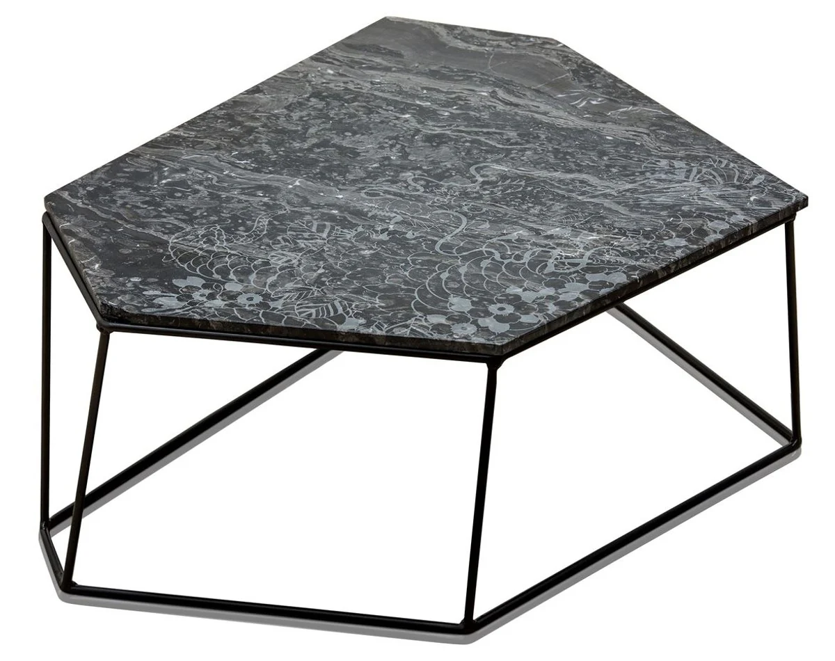 Designer coffee table black with pattern / black 89 x 54 x H. 30 cm - luxury living room table with marble top