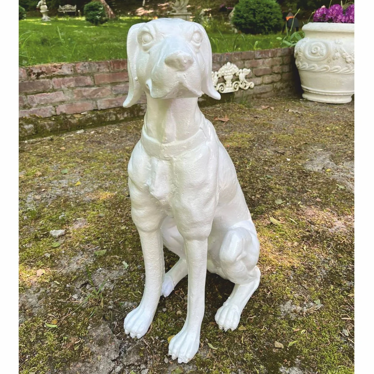 Deko Bronze Skulptur Hund Weiß H. 70 cm - Garten Deko