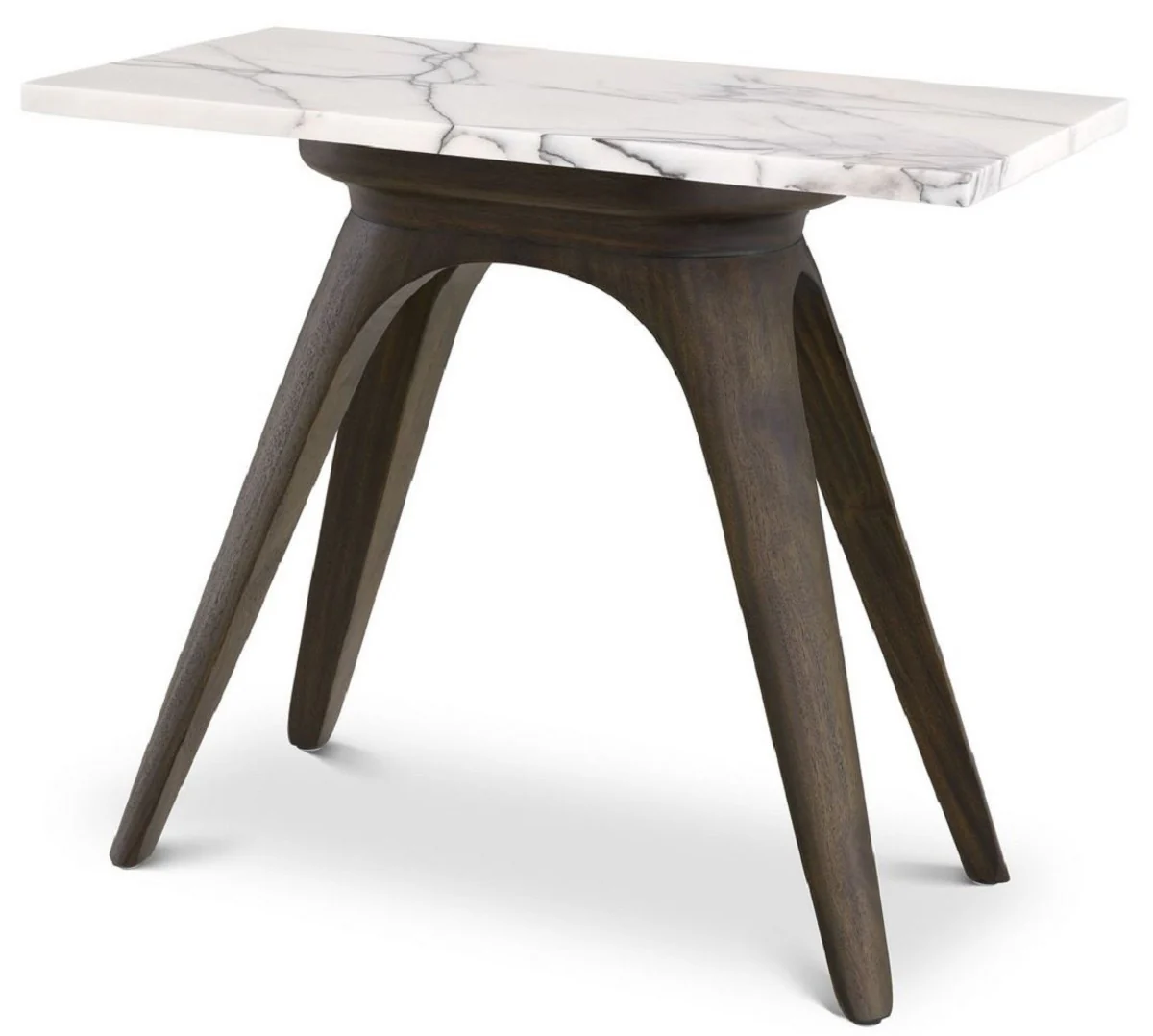 Luxury side table mocha / white-lilac 60 x 30 x H. 51 cm - Rectangular mahogany table with marble top - Living room furniture - Luxury furniture