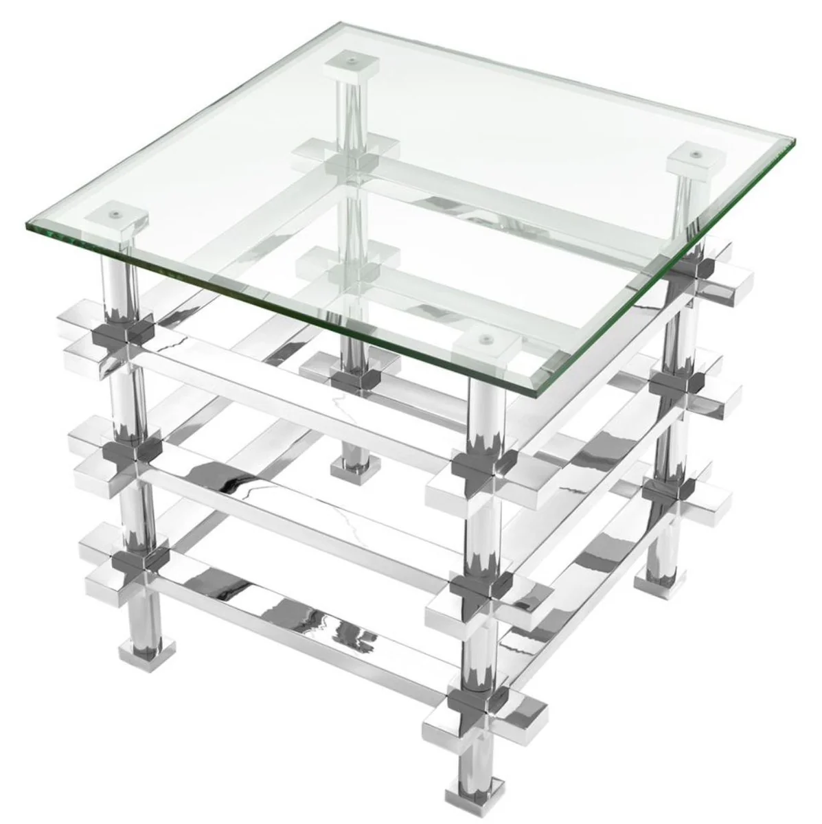 Luxury side table silver 61 x 61 x H. 61 cm - stainless steel table with glass top