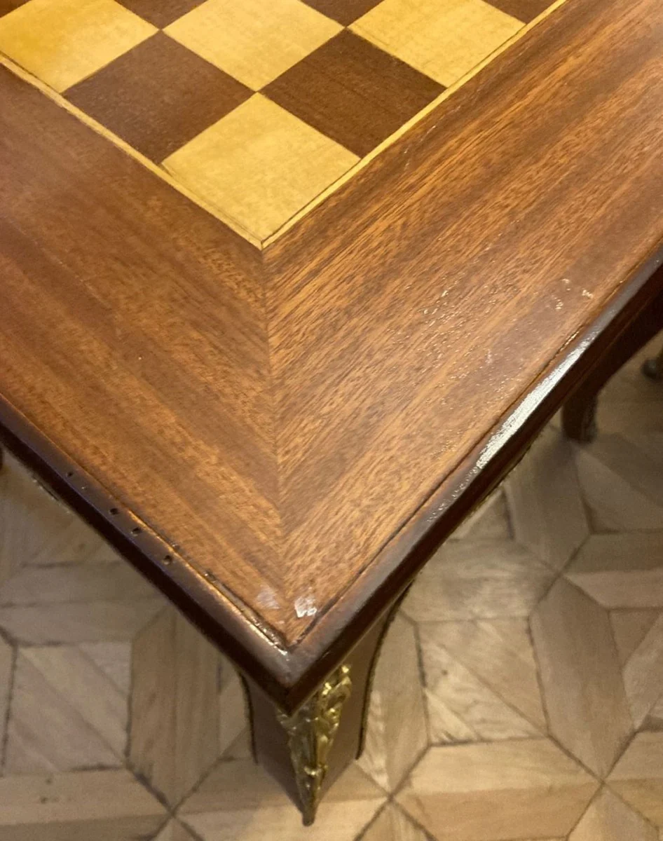 Baroque side table with chess & backgammon playing surface dark brown / brown / brass 60 x 60 x H. 71 cm - Baroque furniture - antique style furniture - noble & magnificent