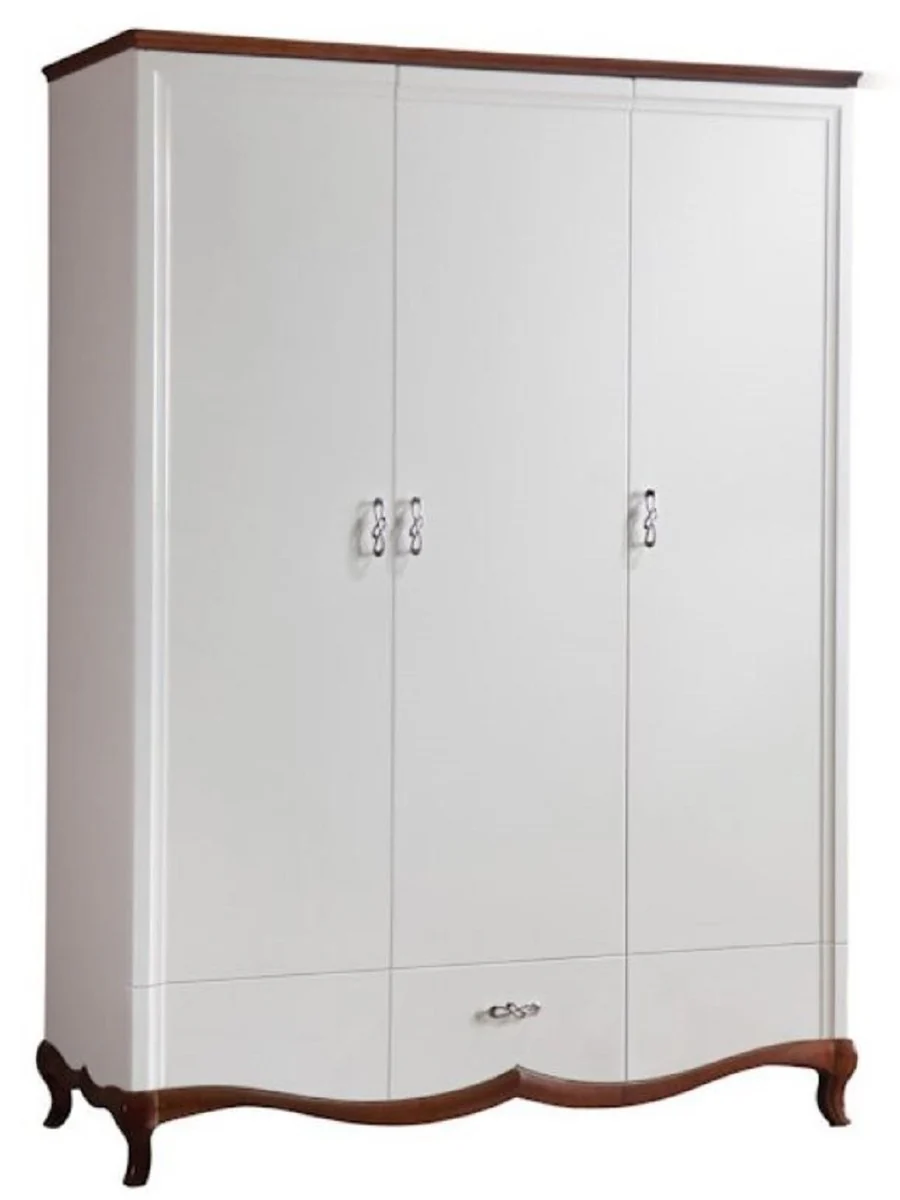 Luxury Art Nouveau bedroom cabinet high gloss white / brown 164.2 x 62.5 x H. 209.5 cm - solid wood wardrobe with 3 doors and drawer - bedroom furniture