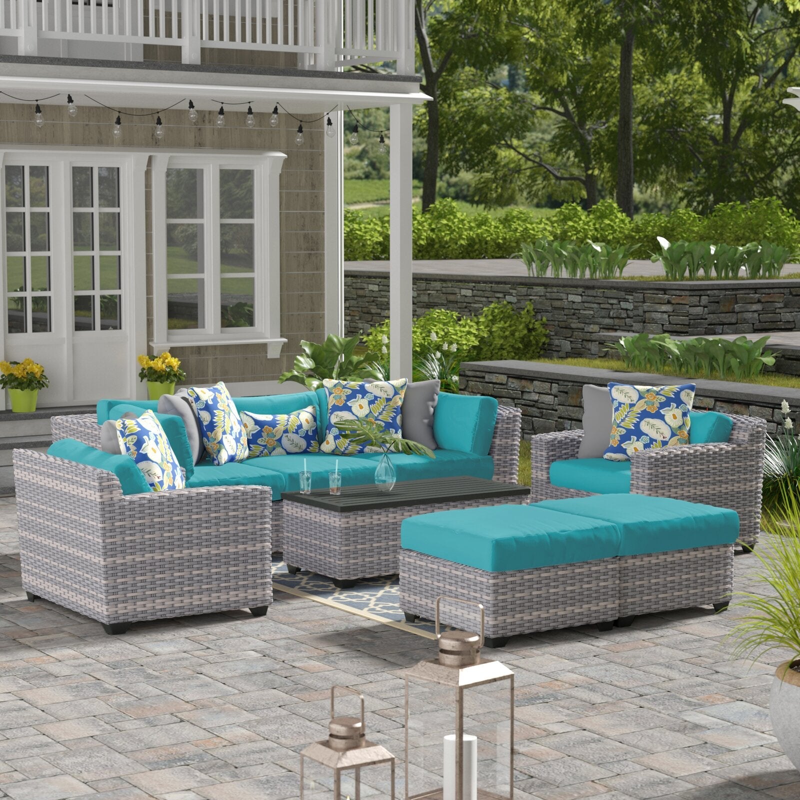 Merlyn Wicker/Rattan 7 - Person Sitzgruppe mit Kissen