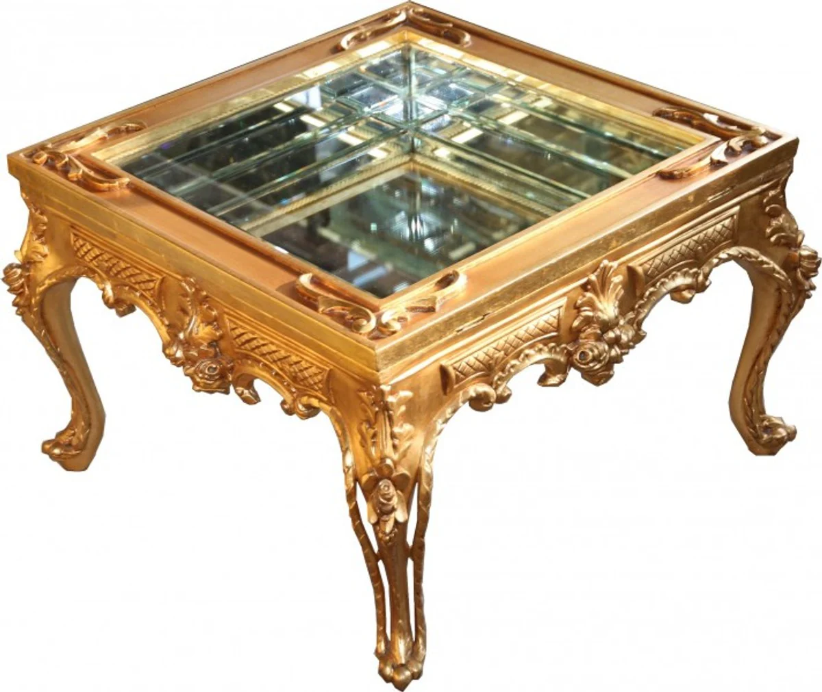 Magnificent baroque coffee table gold mirrored with hinged glass lid 67 x 67 cm unique living room salon table furniture