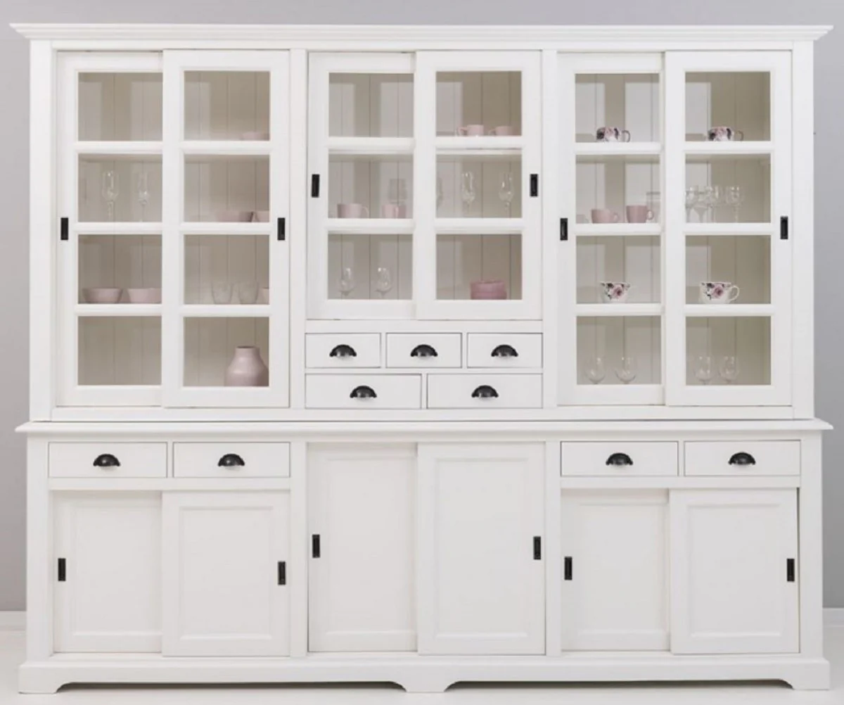 Country house style dining room cabinet white 280 x 55 x H. 225 cm - solid wood kitchen cabinet - dining room furniture in country house style - country house style dining room furnishings