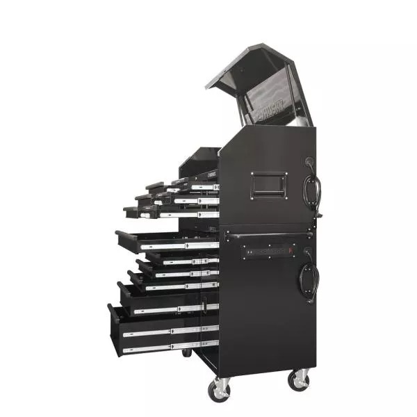 41 IN W 12-DRAWER DEEP-COMBINATION TOOL CHEST UND ROLLING CABINET SET IN GLOSS BLACK MIT SIDE TABELLE