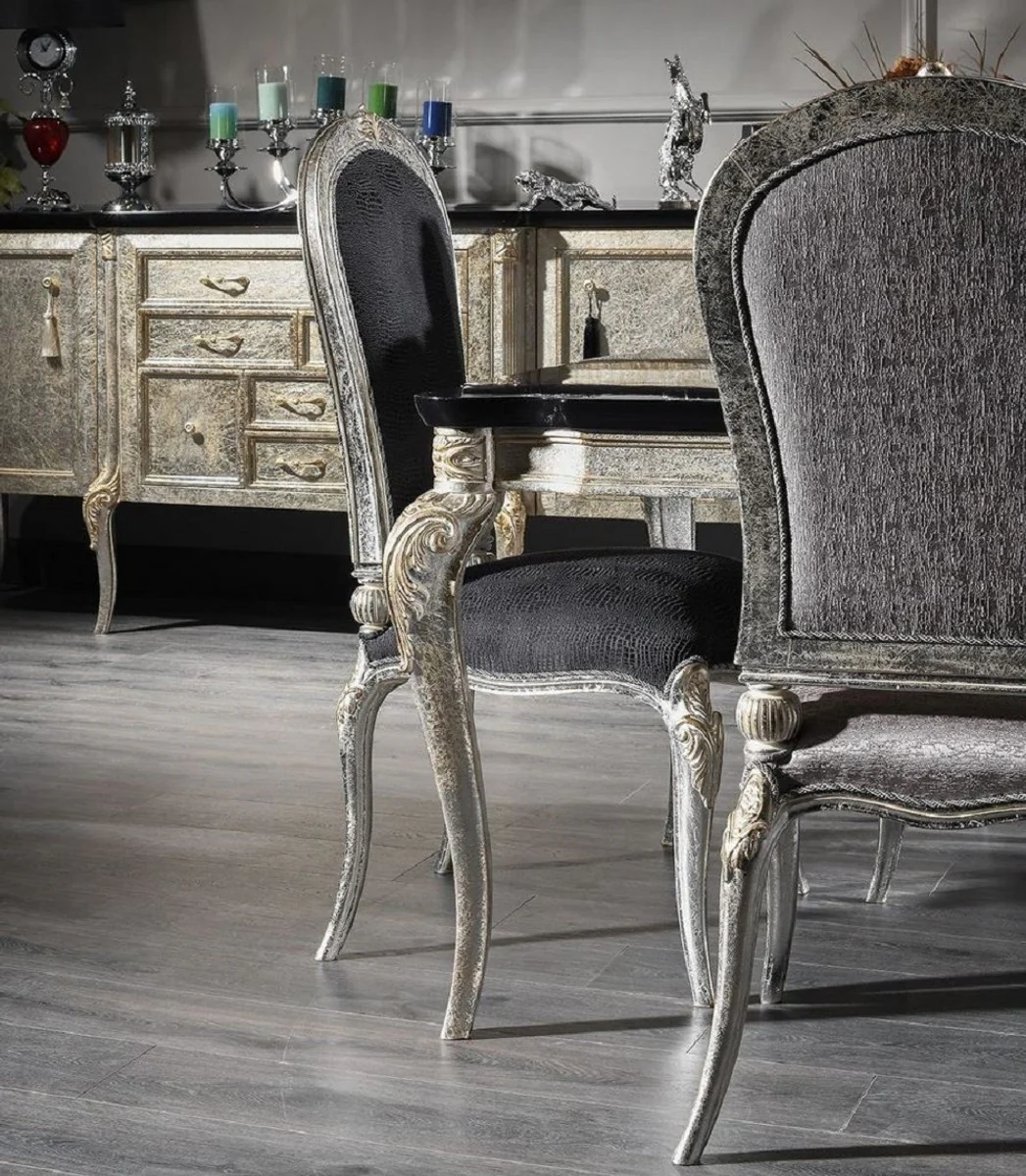 Luxury Baroque Dining Room Chair Silver / Gold H. 102 cm - Baroque Dining Room Furniture