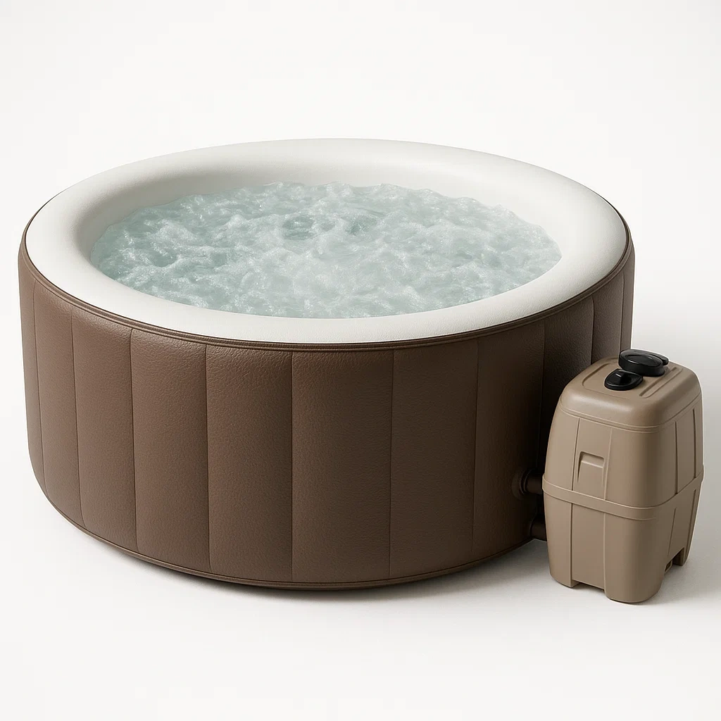 Aufblasbarer Whirlpool 180x180x65 cm, 4 Sitze, rund, braun/weiß, yuGklot376bZ