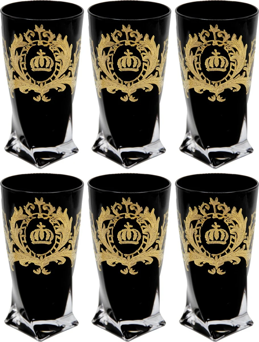 Pompöös by Luxus water glass set black / gold Ø 8 x H. 13.5 cm - water glasses with 24 carat gold plating - Pompöös glasses designed by Harald Glööckler