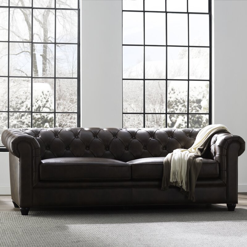 Owen 84 echtes Leder gerollt Arm Chesterfield Sofa