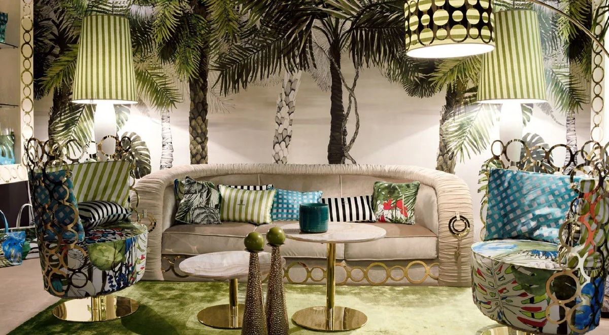 Luxury sofa with metal ornaments beige / gold 260 x 103 x H. 80 cm - Luxury living room & hotel furniture - First class quality - Made in Italy