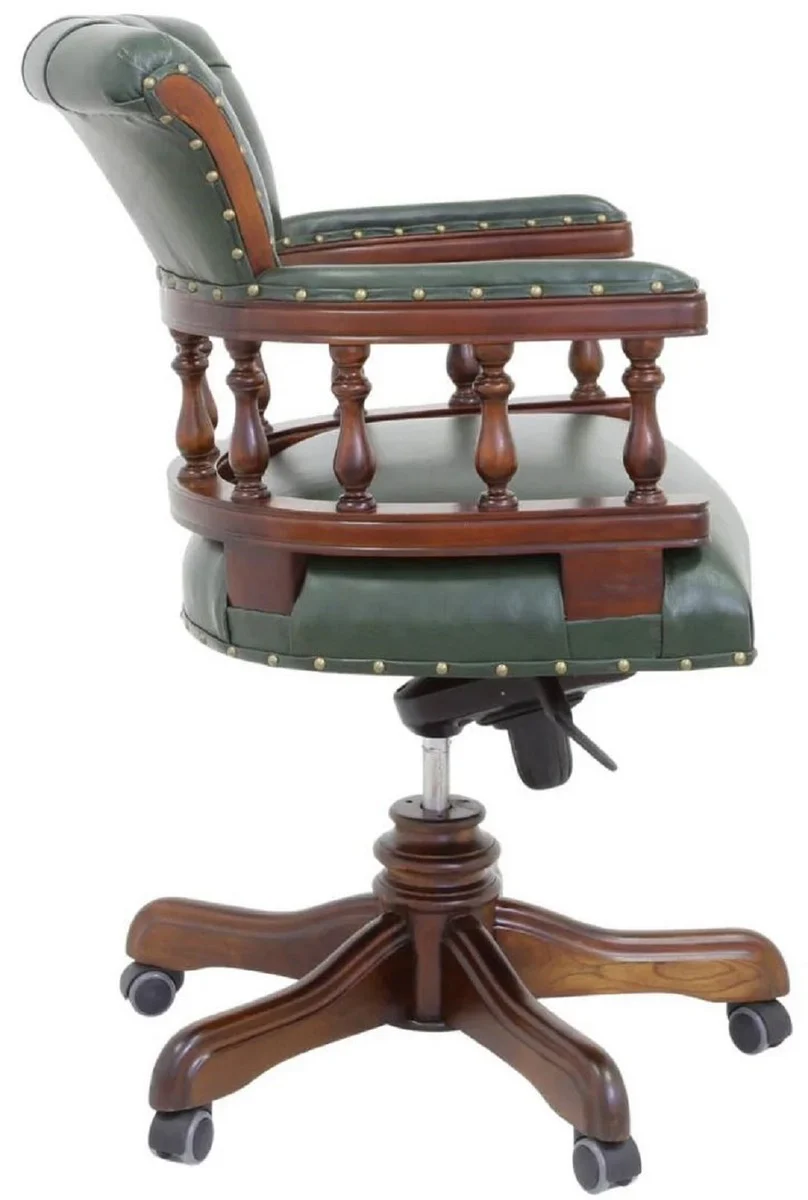 Luxury Baroque Chesterfield Real Leather Desk Chair Green / Brown H. 107 cm - Baroque Office Furniture