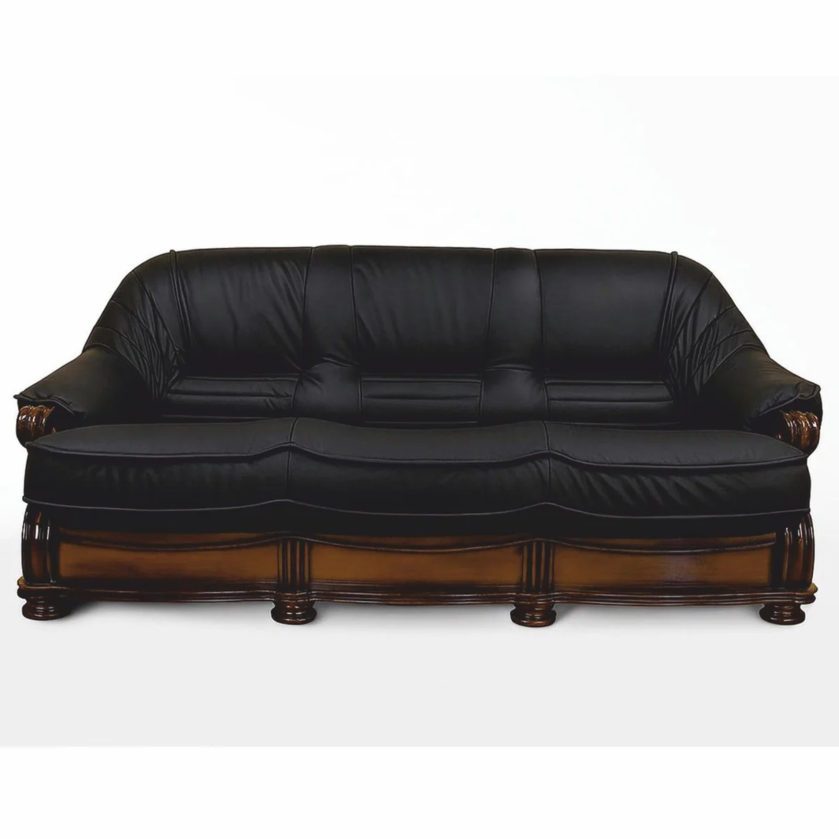 Luxury Baroque Leather Sofa Black / Dark Brown 220 cm - Baroque Furniture