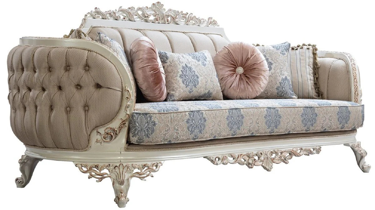 Luxury Baroque Sofa Multicolored / Cream White / Copper - Baroque Style Living Room Sofa with Elegant Pattern - Luxury Living Room Furniture in Baroque Style - Baroque Furnishings - Baroque Furniture