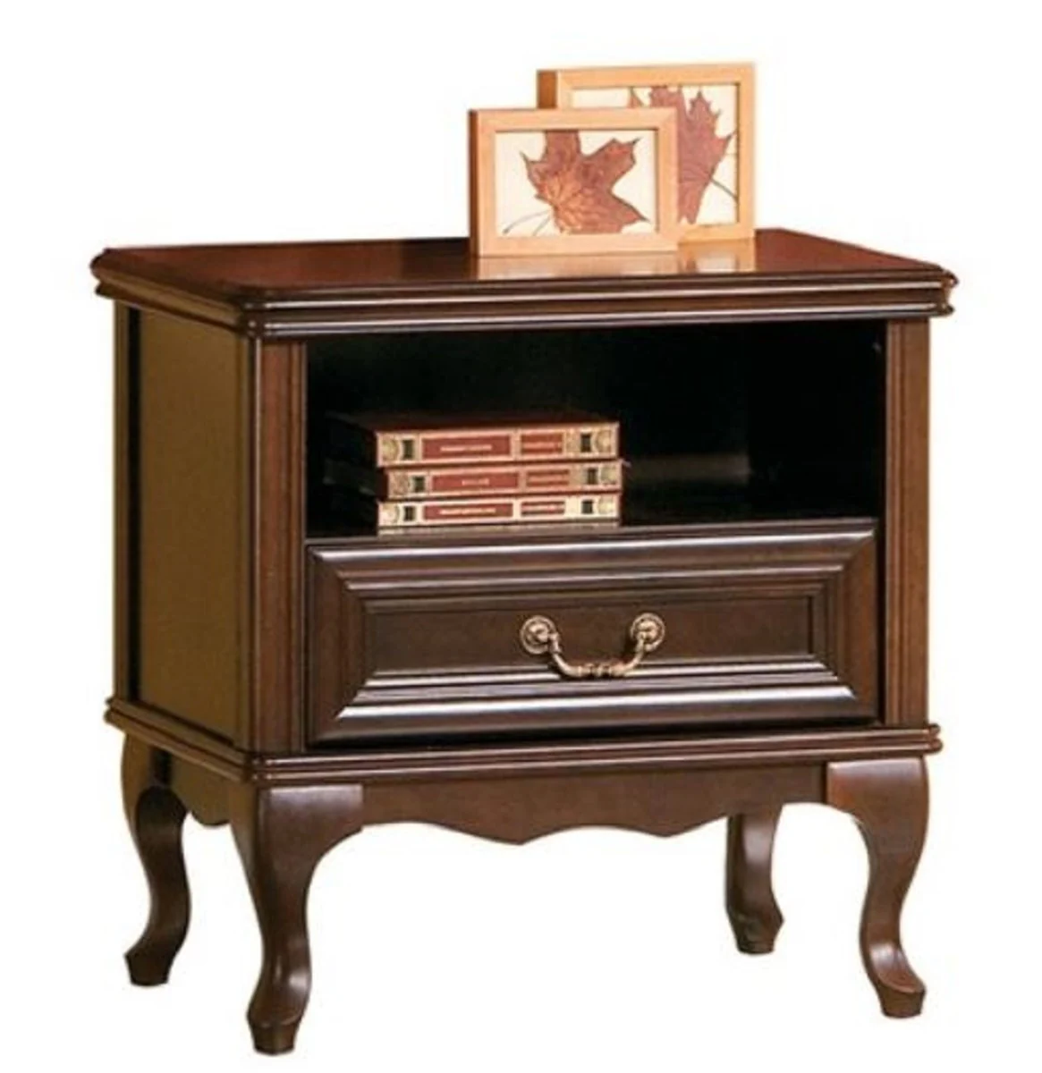 Luxury Art Nouveau nightstand dark brown 64 x 42.5 x H. 63.1 cm - Elegant solid wood bedside table with drawer - Baroque & Art Nouveau bedroom furniture