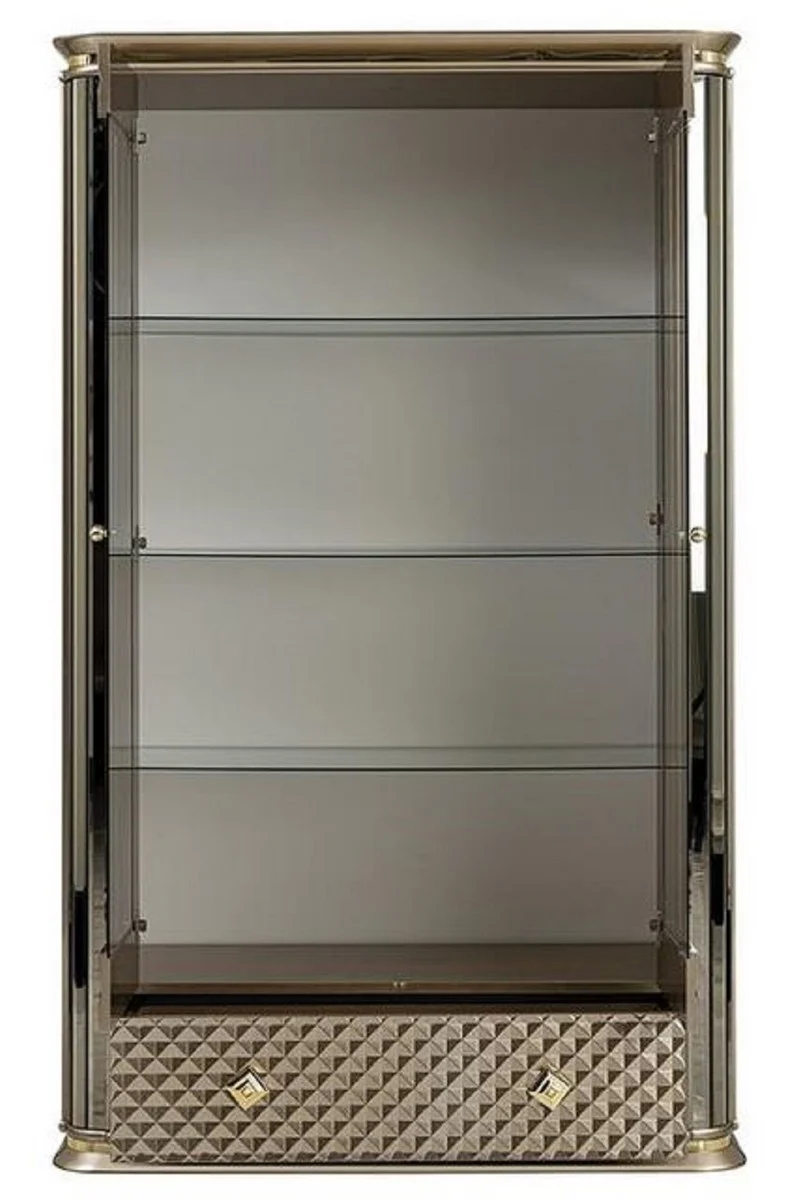 Luxury Art Deco display cabinet beige / gold - handmade solid wood display cabinet with 2 doors and drawer - noble Art Deco furniture