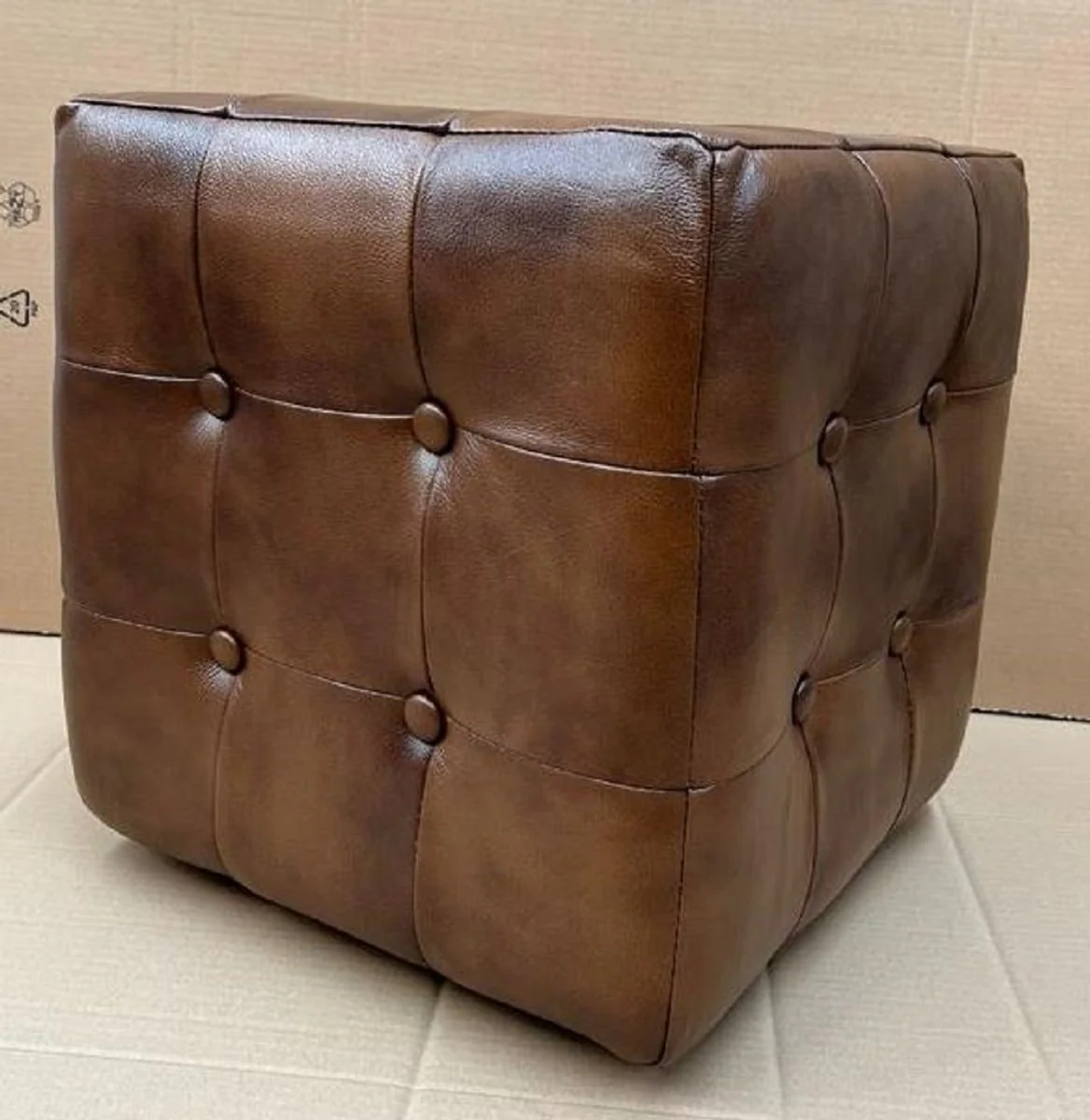 Luxury Chesterfield leather stool brown 40 x 40 x H. 40 cm - real leather footstool - real leather cube stool - Chesterfield living room - real leather furniture - luxury furniture
