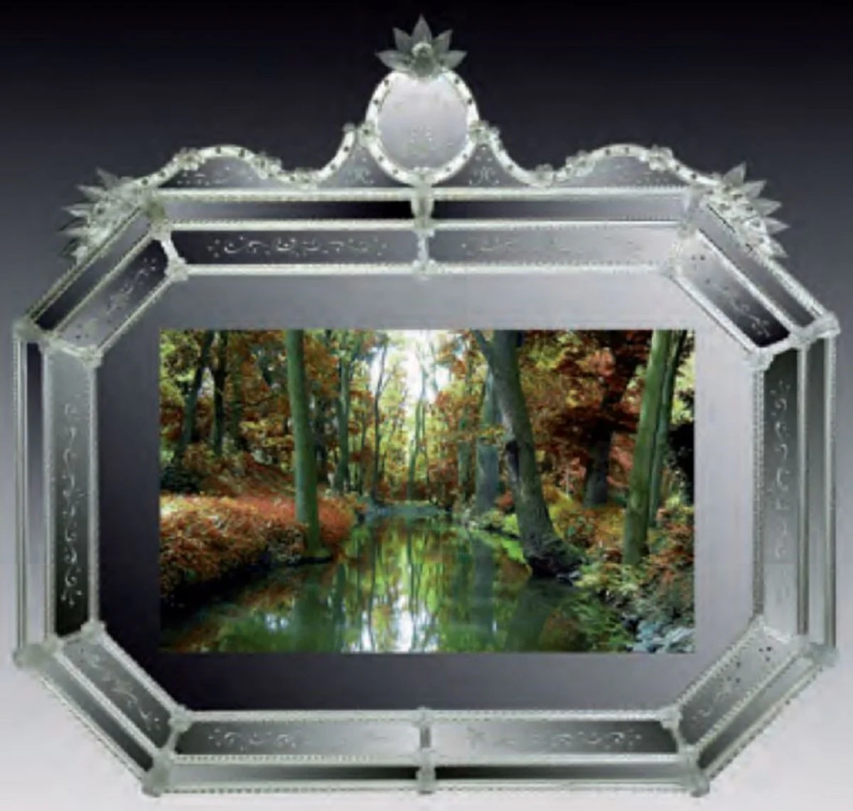 Luxury Baroque Mirror Green - Magnificent wall mirror in Venetian style with integrated 46 inch TV - Hotel Furniture - Baroque Furniture - Luxury Furniture in Baroque Style - Made in Italy