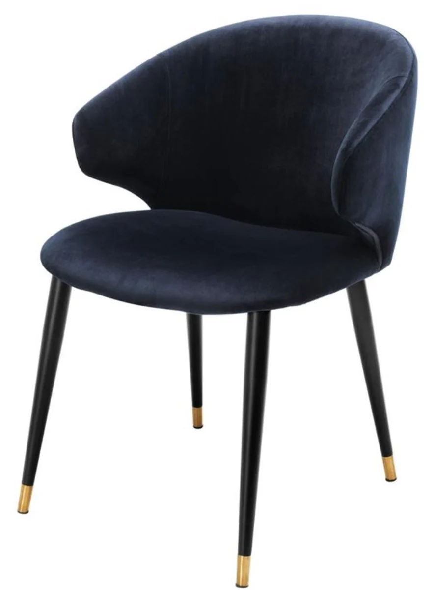 Luxury dining room chair with armrests midnight blue / black / gold 57 x 66 x H. 83 cm - Dining room furniture