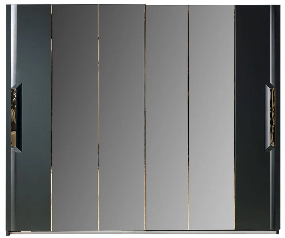 Luxury bedroom wardrobe black / gold 260 x 70 x H. 220 cm - Mirrored solid wood wardrobe with 2 sliding doors - Luxury bedroom furniture