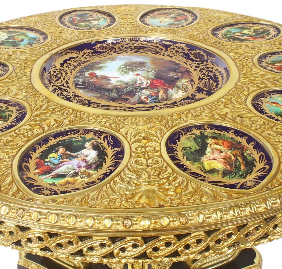 Baroque dining table dark brown / multicolored / gold - magnificent solid wood dining room table in baroque style - baroque dining room furniture - noble and magnificent