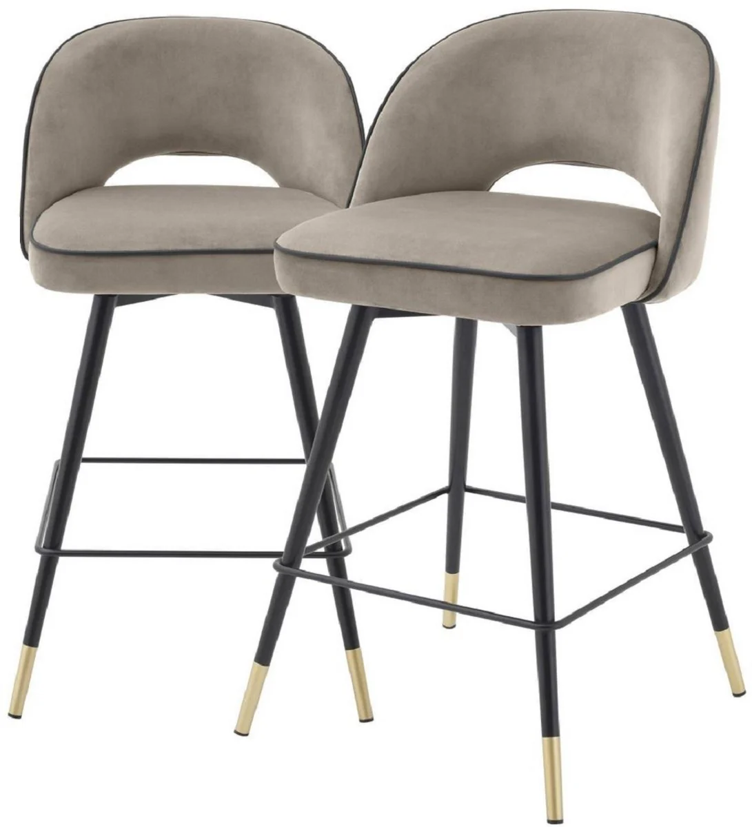 Luxury bar chair set greige / black / brass 51 x 52 x H. 92.5 cm - bar chairs with swivel seat and elegant velvet fabric - luxury bar furniture