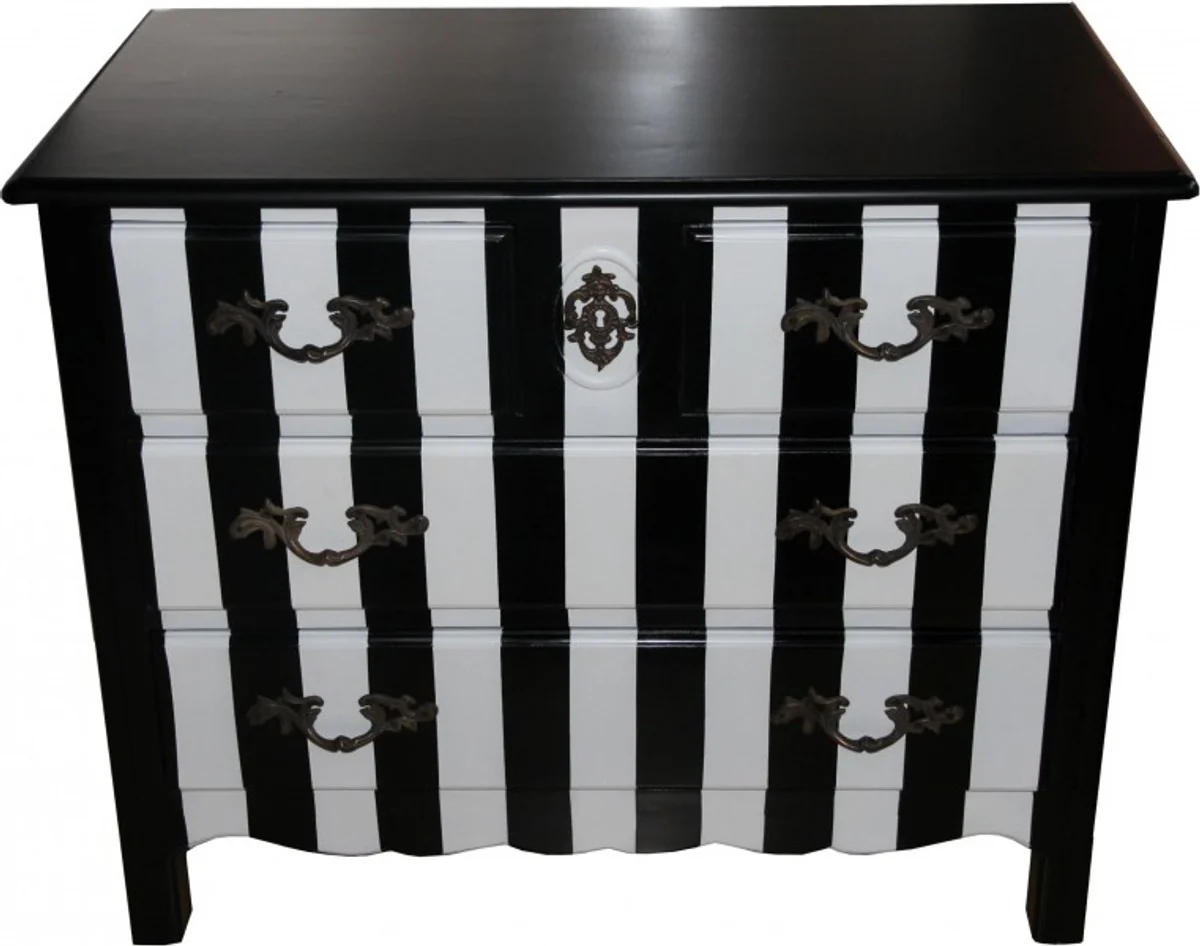 Baroque chest of drawers black / white stripes 94cm - antique style furniture