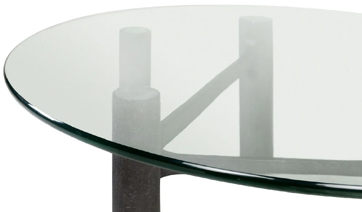 Luxury coffee table antique black Ø 110 x H. 40.5 cm - Round aluminum living room table with glass top - Living room furniture - Luxury furniture - Luxury furnishings