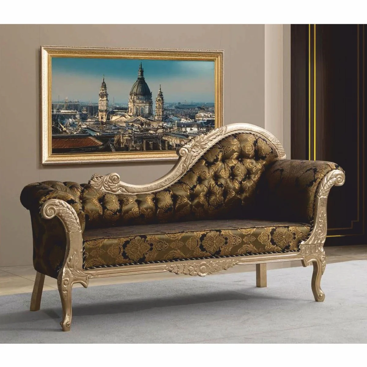 Luxus Barock Sofa Rechte Seite Gold / Schwarz / Silber 210 cm - Barock Möbel