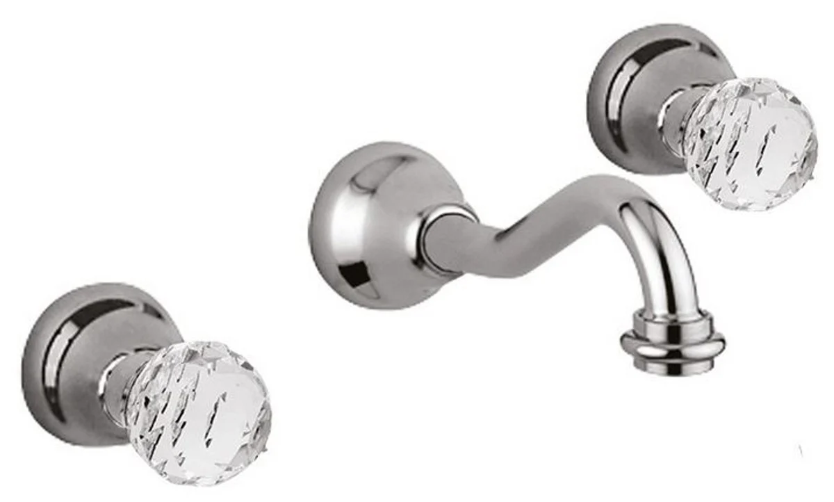 Luxury washbasin 3-hole wall mixer with Swarovski crystal glass silver - washbasin mixer for wall mounting