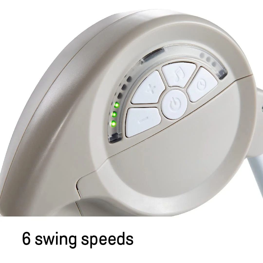 Ingenuity Soothe 'n Delight, kompakte, tragbare 6-Gang-Plüsch-Babyschaukel mit Musik, einfach zusammenklappbar, 0–9 Monate, 28–9 kg (Cozy Kingdom)