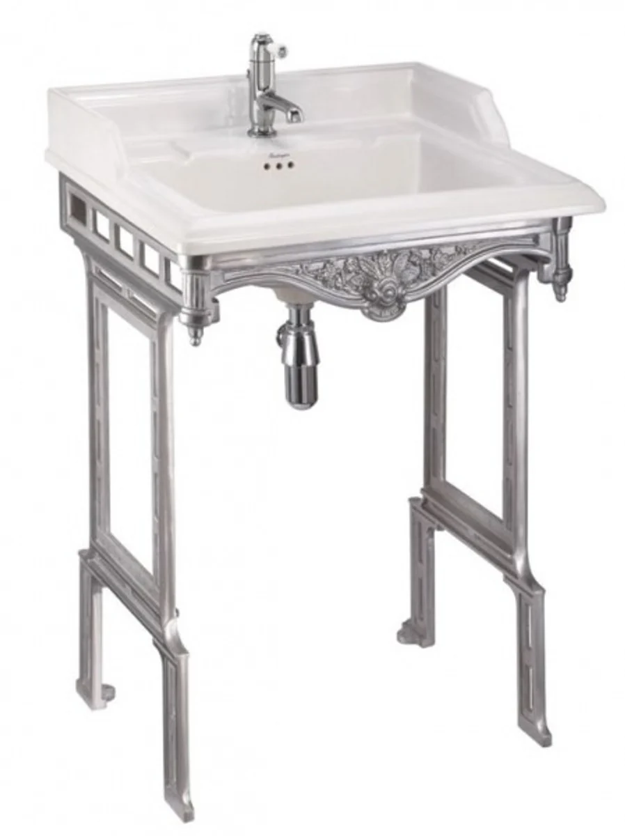 Art Nouveau Standing Washbasin White / Silver - Baroque Washbasin Baroque Style Antique Style