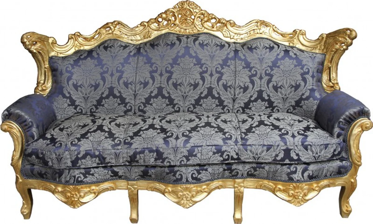 Baroque Sofa Master Royal Blue Pattern / Gold - Living Room Couch Furniture Lounge