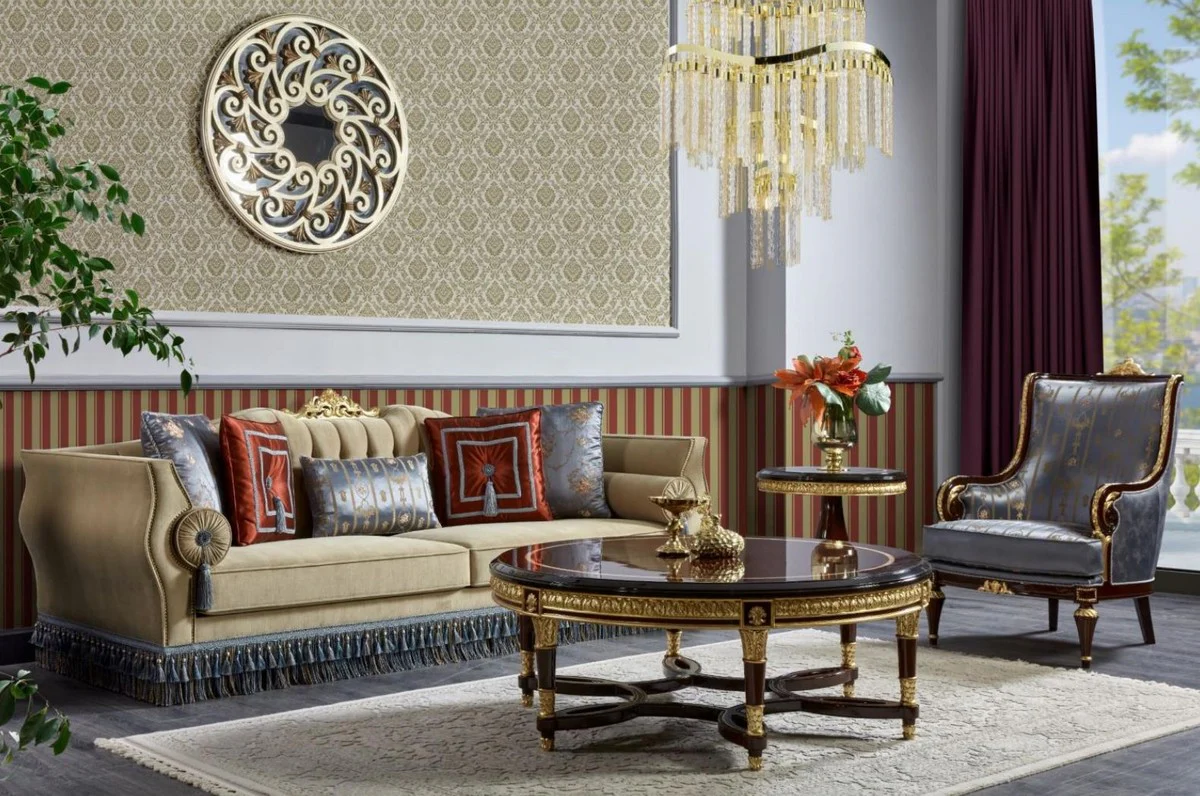 Luxury Baroque Sofa Beige / Blue - Magnificent Living Room Sofa - Baroque Style Living Room Furniture - Luxury Furniture in Baroque Style - Baroque Furnishings - Noble & Magnificent