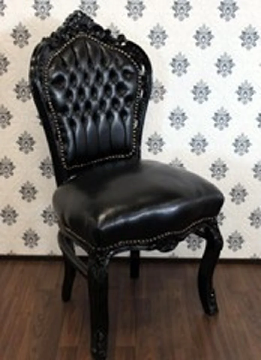 Baroque dining room chair black leather look / black - antique style furniture