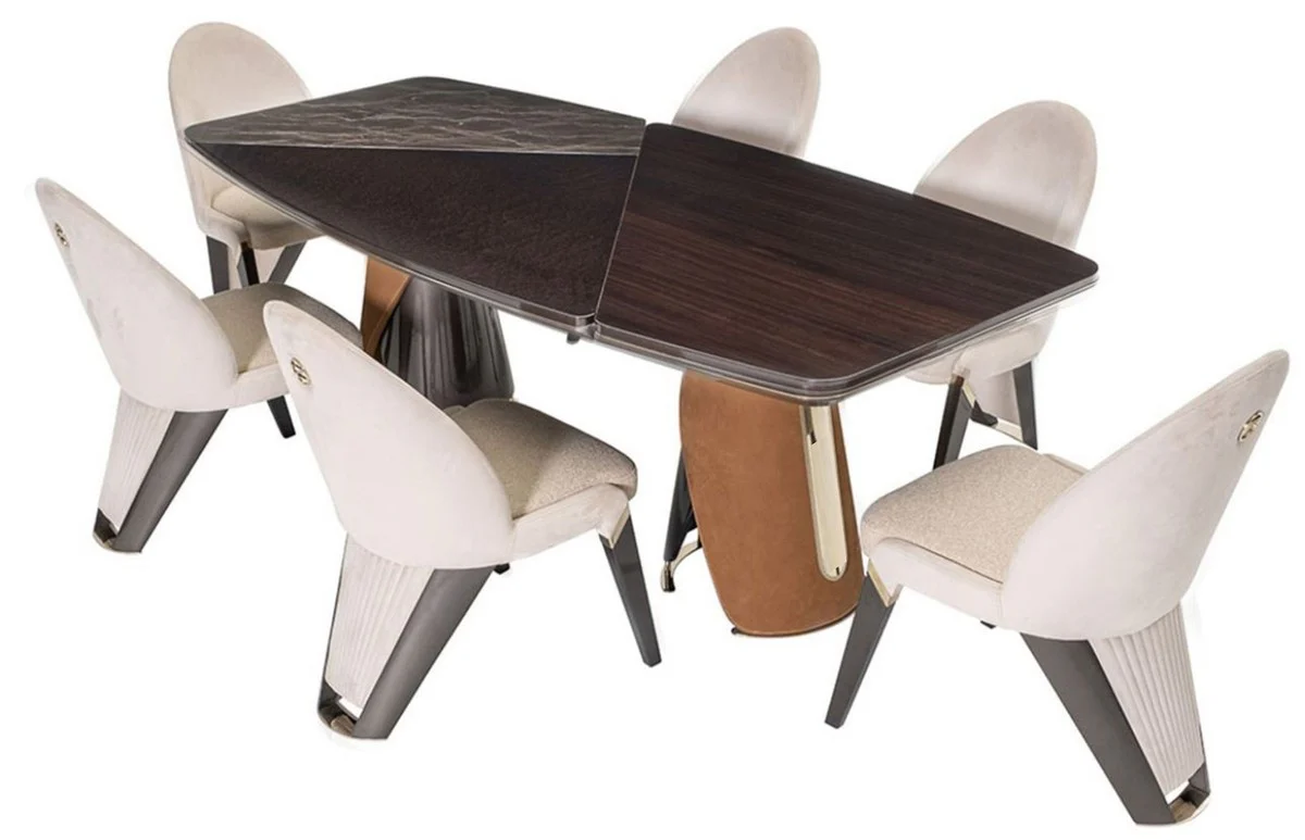 Luxury dining room chair set of 6 cream / gray / gold 57 x 70 x H. 91.5 - dining room furniture - luxury furniture - luxury furnishings