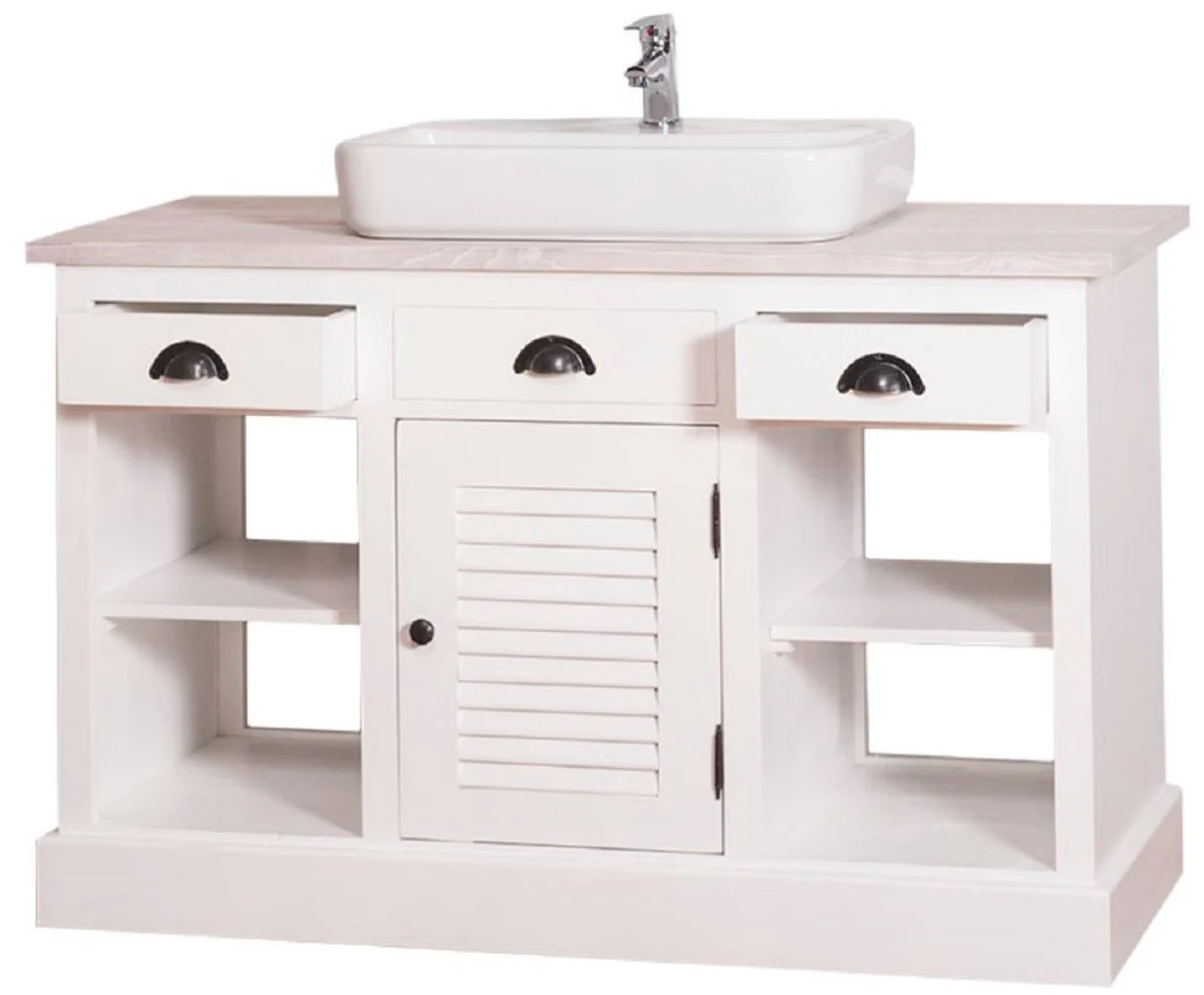 Country house style washbasin cabinet white / light gray 120 x 51 x H. 75 cm - washbasin with 2 doors and 3 drawers