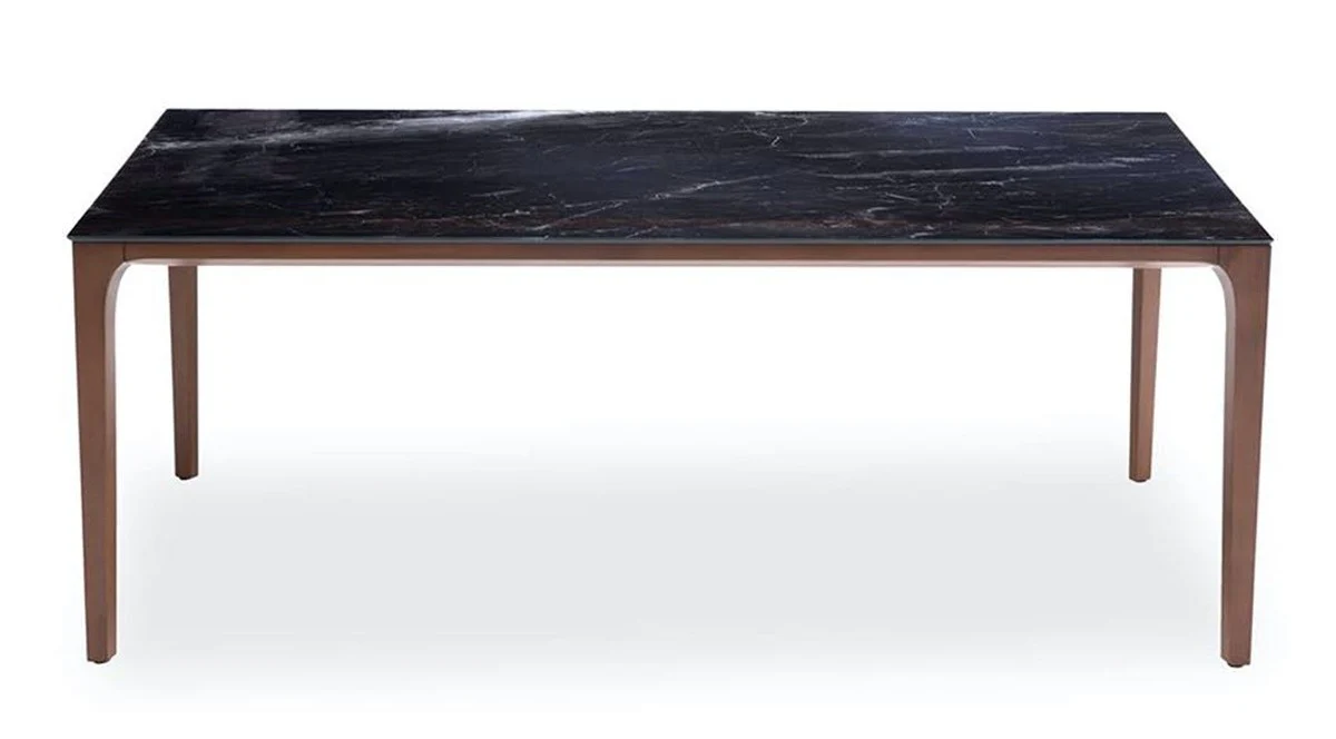 Luxury designer dining table with glass top in semi-precious stone look - high class dining room table