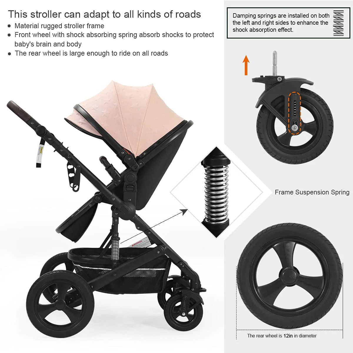Kinderwagen für Neugeborene und Kleinkinder – Cynebaby 2-in-1 Hochformat, umwandelbar, umkehrbar, stoßfest, Stubenwagen, Kinderwagen, Kinderwagen, mit Getränkehalter, Fußsack und Wickeltasche (grün)