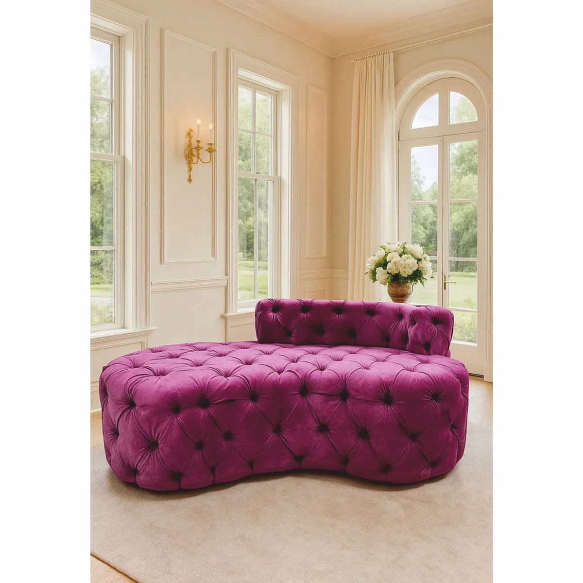 Luxury Chesterfield Velvet Chaise Longue Pink 170 cm - Chesterfield Furniture