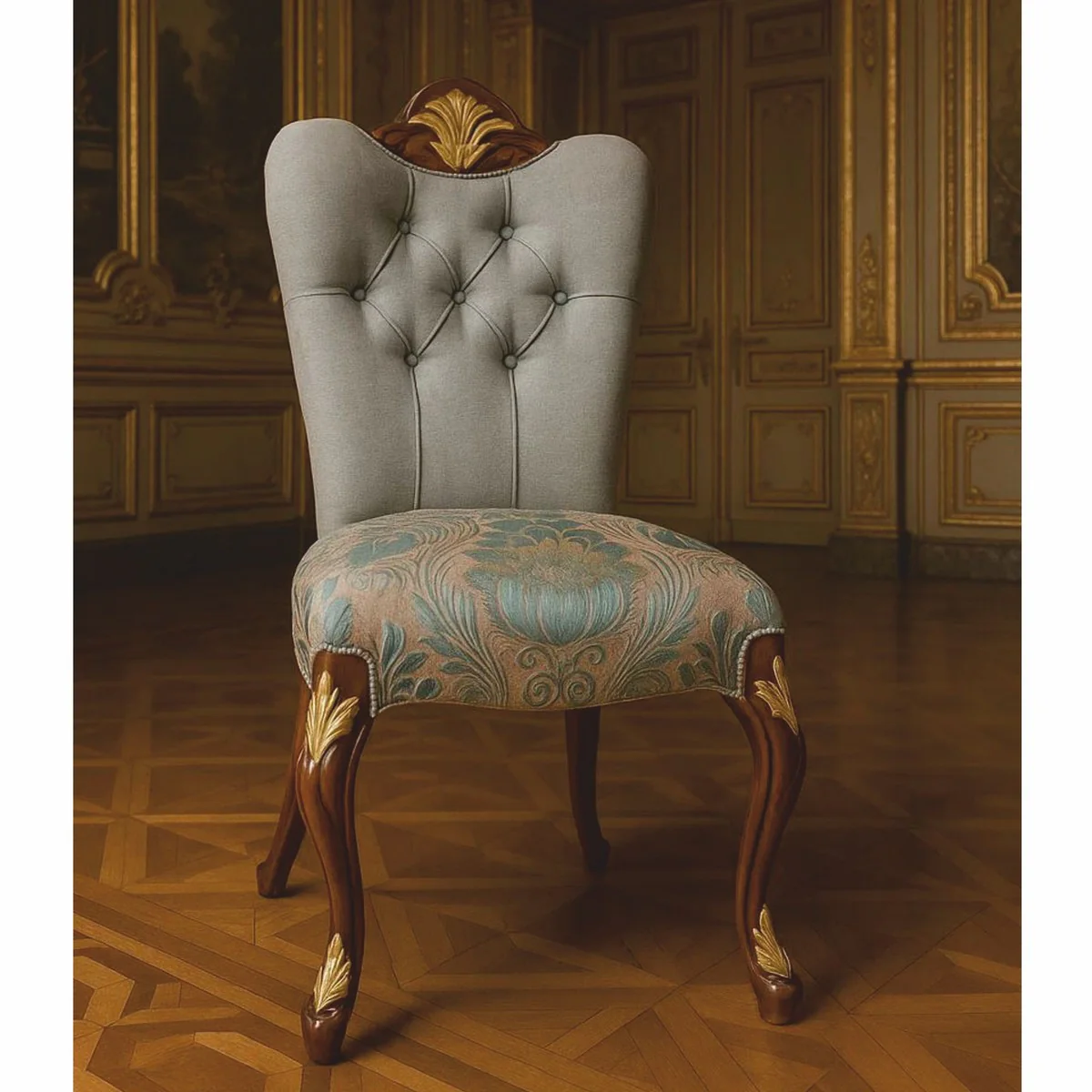 Luxury Baroque Dining Room Chair Gray / Turquoise / Brown / Gold - Baroque Furniture