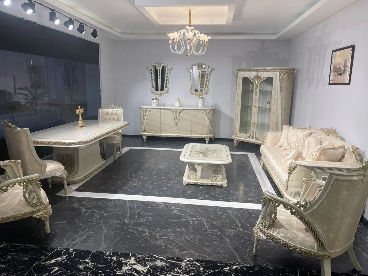 Luxury Baroque Living Room Sofa with Pattern Gold / Gray / Gold - Handmade Baroque Style Sofa - Luxury Living Room Furniture in Baroque Style - Baroque Furniture - Noble & Magnificent