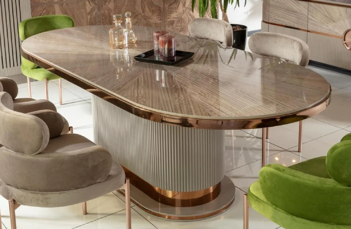 Luxury dining table gray / copper 220 x 105 x H. 75 cm - Oval kitchen table - Dining room furniture - Kitchen furniture - Luxury furniture - Luxury furnishings