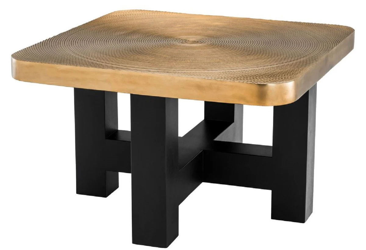 Luxury coffee table brass / black 64 x 64 x H. 40 cm - Luxurious living room table with table top in tree slice design - Luxury living room furniture