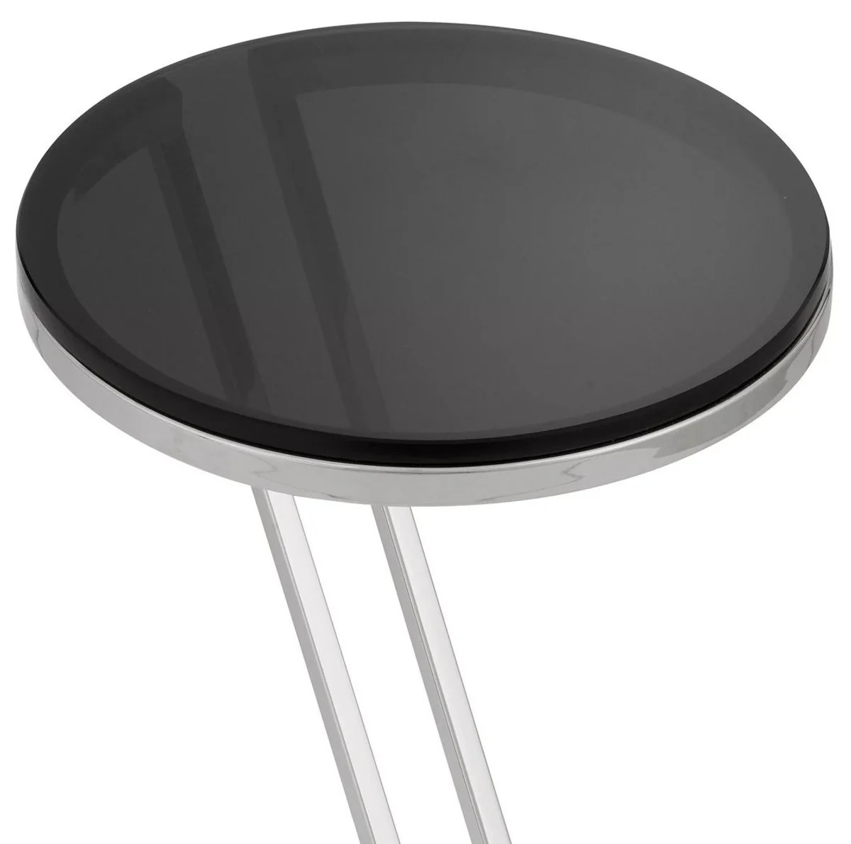 Luxury side table silver / gray Ø 36 x H. 60 cm - stainless steel table with glass top - living room furniture - luxury furniture - luxury furnishings - luxury interior