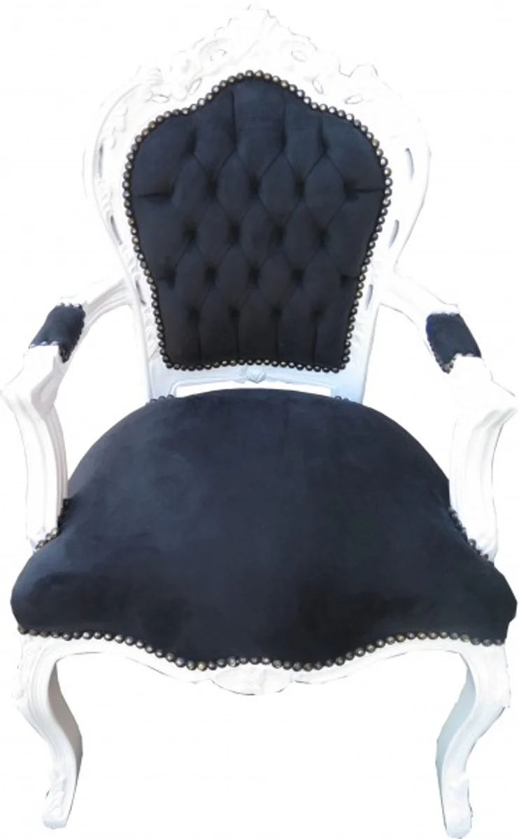 Baroque dining room chair black / white with armrests - furniture antique style