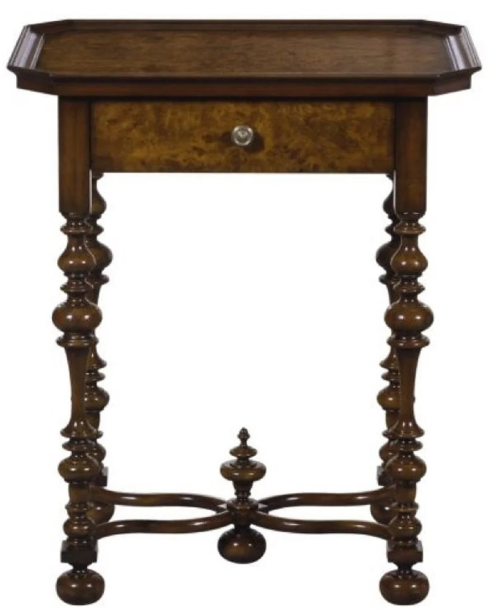 Luxury Baroque side table with drawer brown / dark brown 58 x 42 x H. 69 cm - Baroque furniture